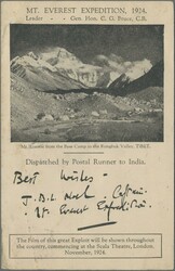 1924, MOUNT EVEREST EXPEDITION vignette in blue colour illustrating ...