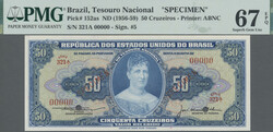 50 Cruzeiros ND (1956-1959), SPECIMEN, PMG 67 EPQ, P. 152as, UNC