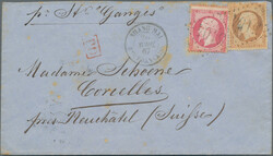 1867, Empire dentele 40c. orange and 80c. rose with two strikes of GC ...
