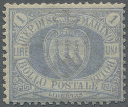 1894, 1 Lira hellblau, postfrisch, laut FFA Avi/SBPV "echt und ...