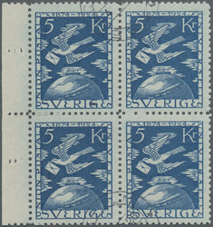 1924 50th Anniv. of UPU 1kr., 2kr. and 5kr. each in used block of ...
