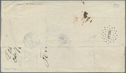 1864 Destination PERU: 2r. blue on rose horiz. pair, used on folded ...