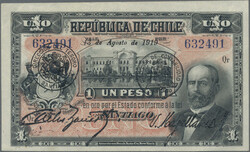 Republica de Chile, 1 Peso 1919 (P.15b, XF) and Banco Central de ...