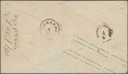 1865, Ganzsachenumschlag 3 Gr. braun mit Zusatzfrankatur von zwei ...