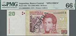 20 Pesos ND (1999-2003), SPECIMEN, PMG 66 EPQ, P. 349s, UNC