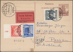 1967/1968, "Bauwerke", acht gebrauchte Doppelkarten (je beide Teile ...