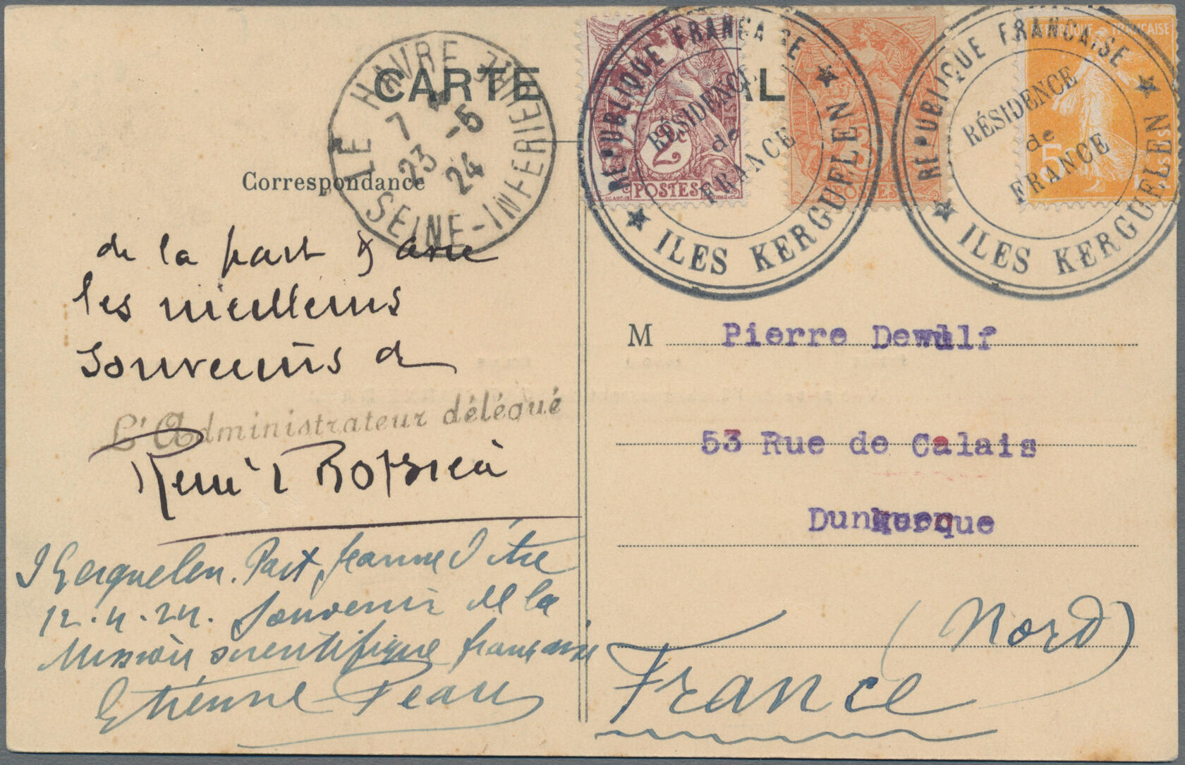 1924, Kerguelen Islands, ppc "CONCESSION DES ILES KERGUELEN Vue prise ...