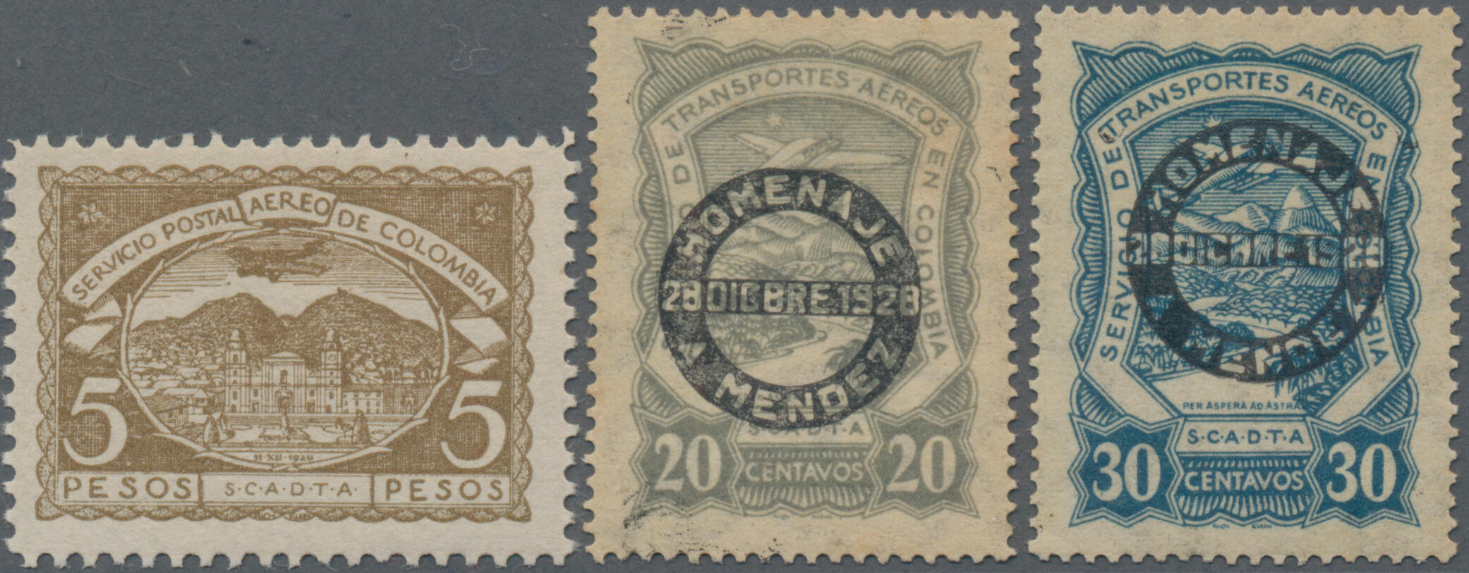 1921 Air 5p., mint never hinged, plus 1928 Air 20c. and 30c. ...