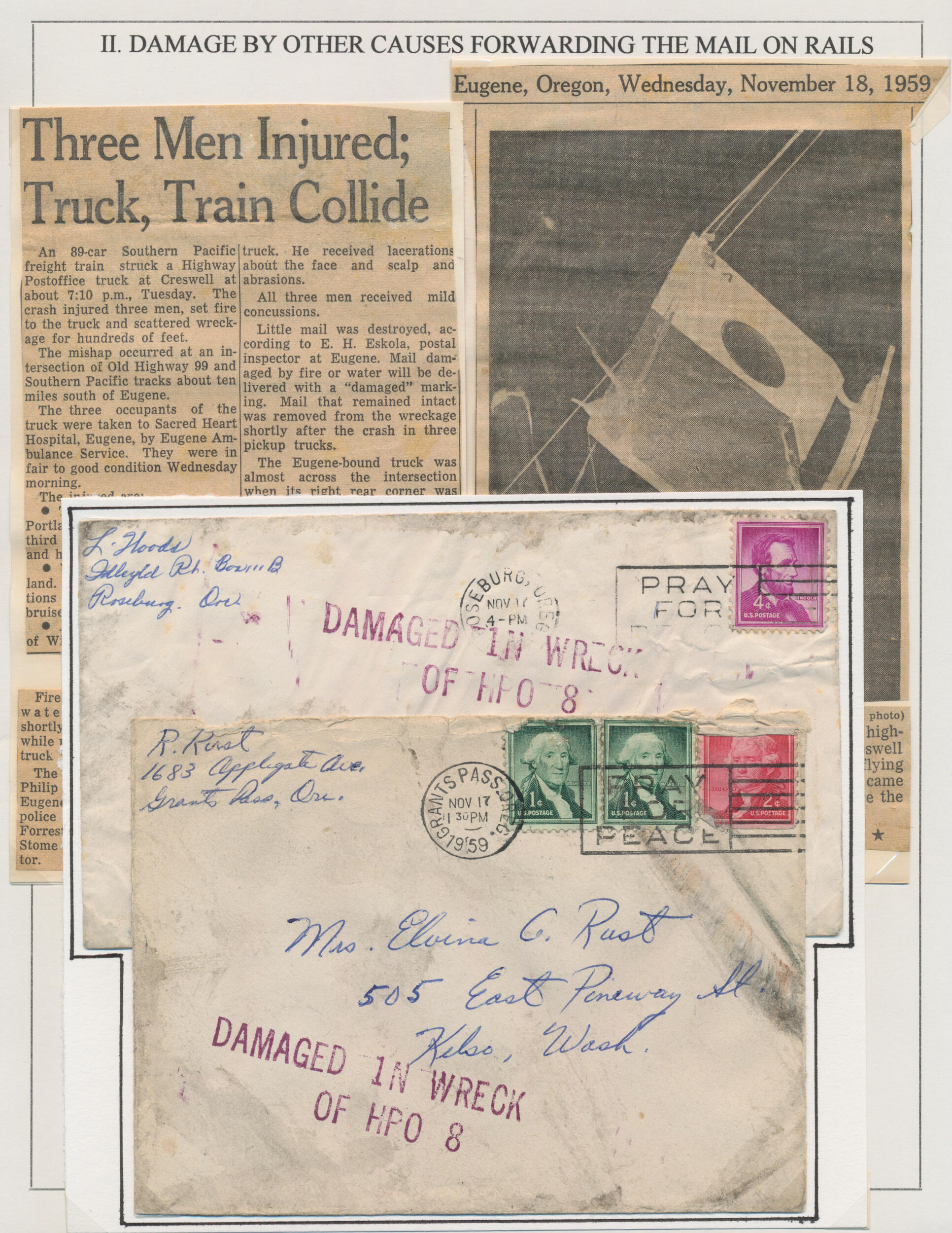 1912/1965, USA, Railway accidents, collection of 46 "crash mail" ...