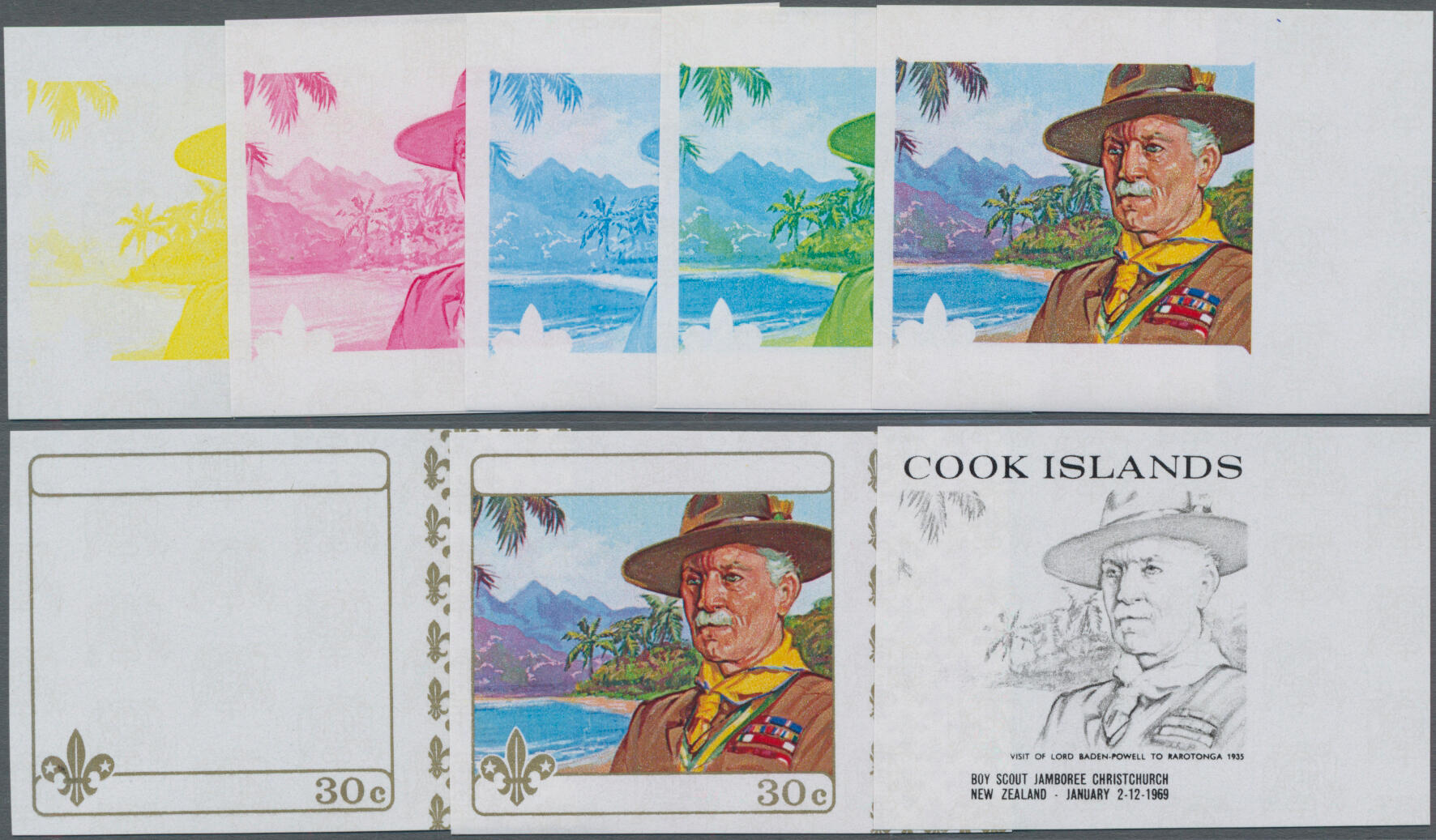 1969, Cook Islands, Boy Scouts ½c.-30c. complete set, eight imperf. ...