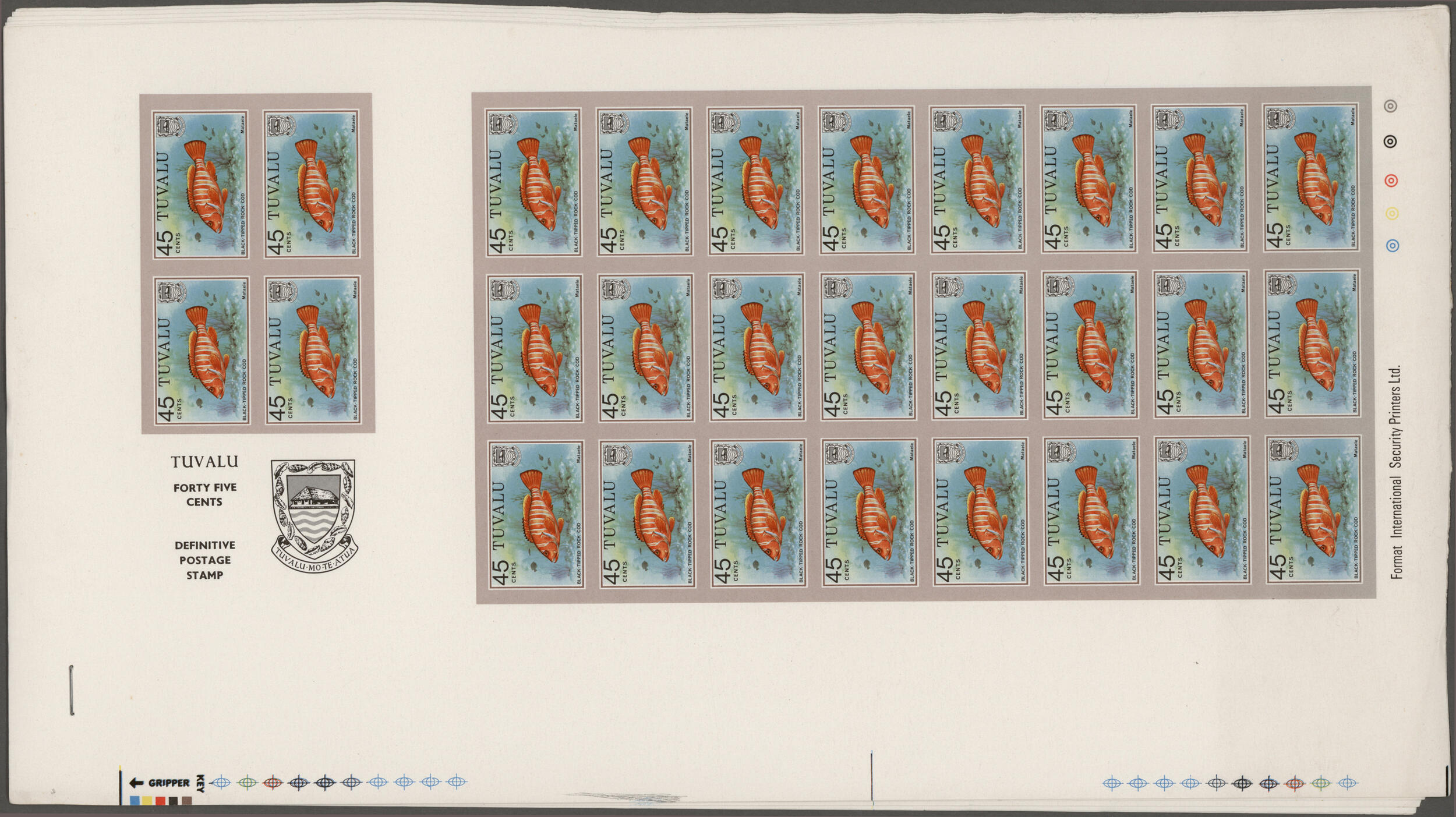 1981, Tuvalu, 45c. Black-Tipped Rock Cod (Epinephelus tauvina), eight ...