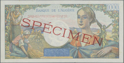 1000 Francs 23.3.1945, SPECIMEN, P. 96s, small stains and small ...