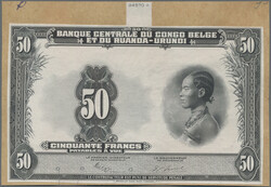 Proof prints in black of 50 Francs 1941 - 1952, mounted on cardboard, ...