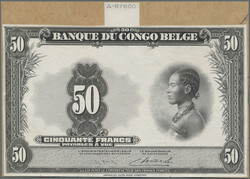 Proof prints in black of 50 Francs 1941 - 1952, mounted on cardboard, ...