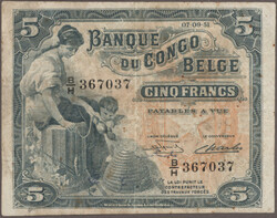 Lot of 9 different banknotes ca 1946-1954, 5 - 100 Francs of ...