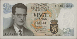 7 different banknotes 20 - 1000 Francs, 1964-2001, P. 138, 134, 143, ...