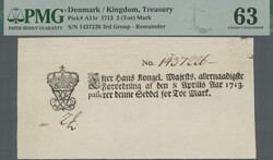 Treasury, 2 Mark 1713, Remainder, PMG 63, Small Tears, 3rd Group ...
