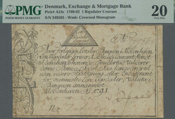 Exchange & Mortgage Bank, 1 Rigsdaler Courant 1791, PMG 20, ...