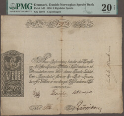 Danish-Norwegian Specie Bank, 8 Rigsdaler Specie 1856, Koebnhavn, PMG ...