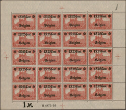 1916, 1 F. 25 Cent auf 1 Mark karminrot, Wertangabe in der Sternlinie ...