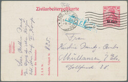 1918, zwei bedarfsgebrauchte Ganzsachenkarten: Belgien Doppelkarte ...