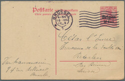 1918, zwei bedarfsgebrauchte Ganzsachenkarten: Belgien Doppelkarte ...