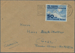 1949/1950, 50 Pfg. UPU, Lot von neun Briefen, dabei vier ...