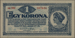 Ministry of Finance, 1,2,10,20,50 (2),100,1000 Korona 1.1.1920, 100 ...