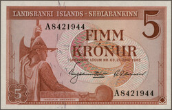 10 Kronur L. 1928, 5,10,25 Kronur 1957, 100, 500, 1000, 5000 Kronur ...