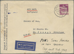 1948/1950, Bauten, vier interessante Luftpostbriefe: 80 Pfg. wg als ...