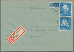 1949/1955, Lot von fünf portogerechten Belegen, dabei MiNr. 114 EF ...
