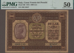 Cassa Veneta dei Prestiti, 1000 Lire 2.1.1918, PMG 50 "cancelled, ...