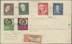 1950/1952, Lot von drei dekorativen Belegen mit besseren Frankaturen, ...