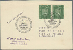 1953, 10 Pfg. Deutsches Museum, vier portogerechte Frankaturen: EF ...