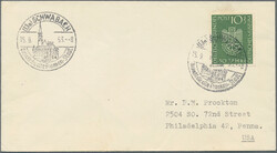 1953, 10 Pfg. Deutsches Museum, vier portogerechte Frankaturen: EF ...