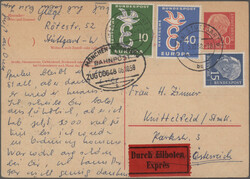 1956/1977, Lot von sechs gebrauchten Ganzsachenkarten je mit ...