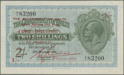 1 Shilling ND (1940), ovrprint on 2 Shillings 20.11.1918, P. 15, ...