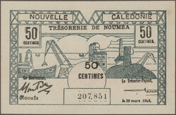 50 Centimes 29.3.1943, 100, 500 Francs (UNC), 1000 Francs sign. ...
