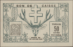 50 Centimes 29.3.1943, 100, 500 Francs (UNC), 1000 Francs sign. ...
