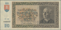 20 Korun 15.09.1939, perforated SPECIMEN, P. 5a, AU