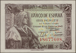 1 Peseta 15.6.1945, 25 Pesetas 22.7.1954, 500 Pesetas 23.6.1971, 29 ...