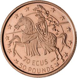 Elizabeth II. 1952-2022: 70 ECUS / 50 Pounds 1991, Ritter auf Pferd ...