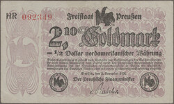 Wertbeständiges Notgeld, Preussen 2,10 Goldmark 3.11.1923, Frankfurt ...