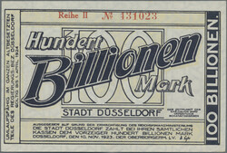 Düsseldorf, Stadt, 100 Billionen Mark, 10.11.1923, Keller VI 1155.kk ...