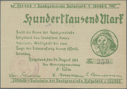 Helgoland, Landgemeinde, 100 Tsd. Mark 24.8.1923, 50 und 100 Mrd. ...