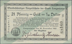Langensalza, Magistrat, 21 und 42 Pfennig Gold, 30.11.1923, mit KN ...