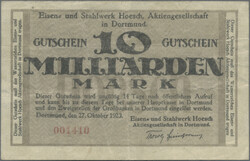 Dortmund, Eisen- und Stahlwerk Hoesch, 10, 50, 200 Mrd. Mark, 27.10 ...