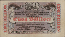 Freudenstadt und Baiersbronn, 1 Billion Mark, 1.11.1923, Erh. III; 5 ...