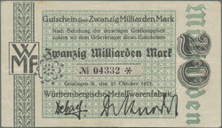 Geislingen, WMF, 20 Mrd. Mark, 25.10.1923, Keller VI 1697.b, Erh. III ...