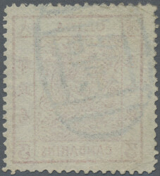 1882, large dragon wide margins 3 Ca. brownish red, canc. blue seal ...